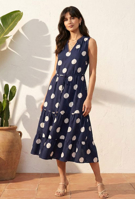 Midnight Polka Dot Sleeveless Dress